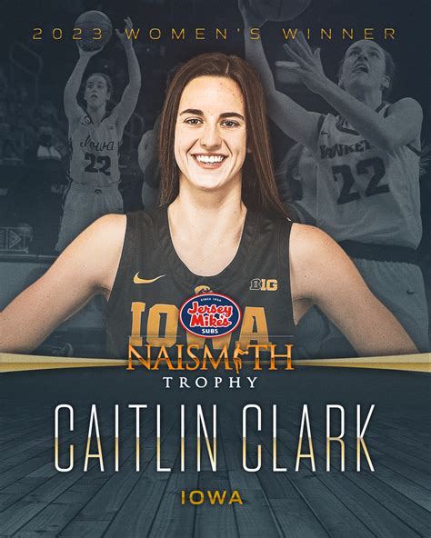 Iowa’s Caitlin Clark is the winner of the 2023 Jersey Mike’s Naismith Trophy. South Carolina’s Dawn Staley and Aliyah Boston repeated as Werner Ladder Naismith Women’s Coach of the Year ...