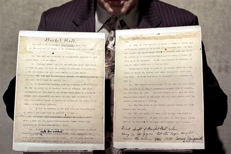 Aug 1, 2013 · In 2010, those two pages of handwritten rules were kept in a vault at the Basketball Hall of Fame in Springfield, with a copy displayed for viewing. On November 1, 2010, Swade, a lifetime Kansas Jayhawks–basketball fan, heard that the rules, owned by Naismith’s grandson, would be auctioned off by Sotheby’s on December 10, 2010.. 