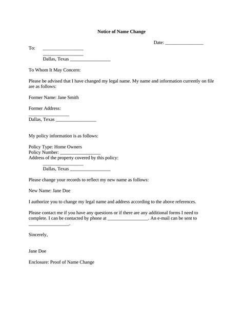 Name Change Notification Letter Attorney Docs