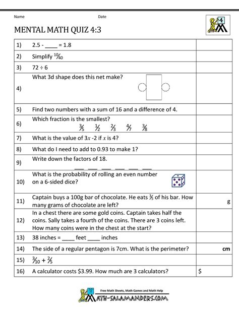 Name Date MENTAL MATH QUIZ 1:2 - Amazon Web Services