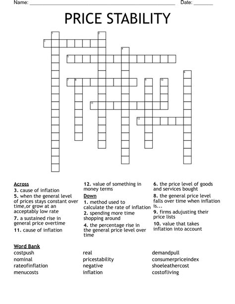Name In Price Lists Crossword