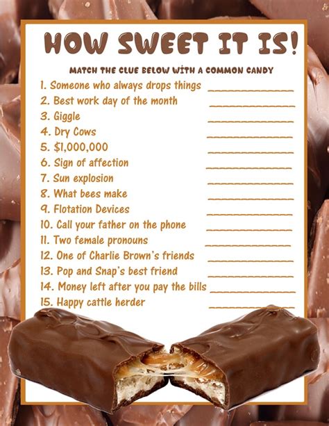 Name That Candy Bar Game Printable