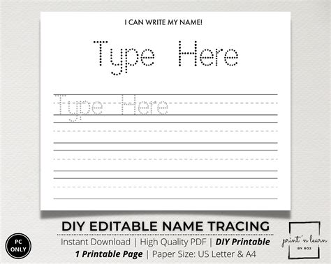 Name Tracing Printable Learning Sheet Custom Name Tracing Etsy