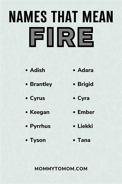 Name means fire. &rdquo; Fiamma: Italian for flame.  Each of these names means flame, fiery,...
