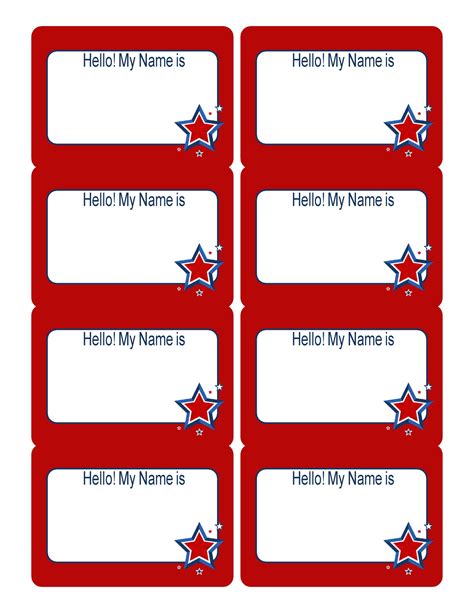 Name tags template. The template features 6 name tags. Each name tag is 2.25 inches high and 3.5 inches wide. The template can also be used to create labels, place cards, etc. The free versions of our name tags do include a watermark. Get an editable version of the name tags without a watermark for only $1.99. Download a free sample to see how the editable version ... 