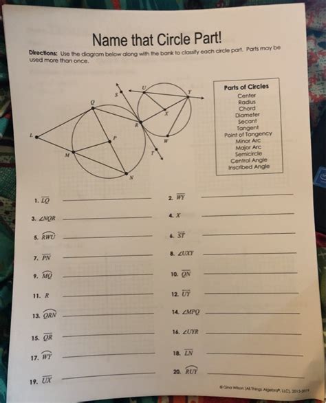 Name that Circle Part Worksheet (with answers)