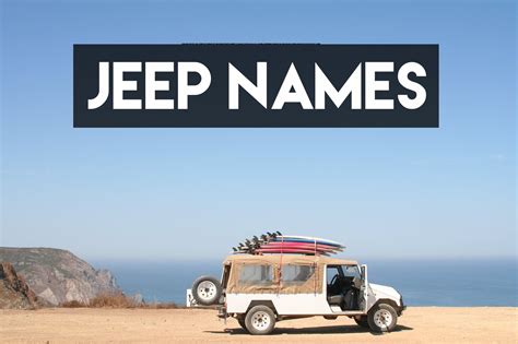 Names for jeeps. For a red jeep, options like “Ace of Race,” “Dragon Breath,” and “Red Baron” could evoke a sense of speed and power. If my jeep is green, names such as “Chameleon,” “Emerald,” or “Swamp Thing” could highlight its connection to nature. An orange jeep could be named “Sunrise,” “Phoenix,” or “Tiger” to showcase ... 