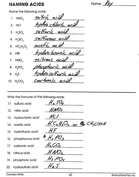 Naming Acids Worksheets With Answers