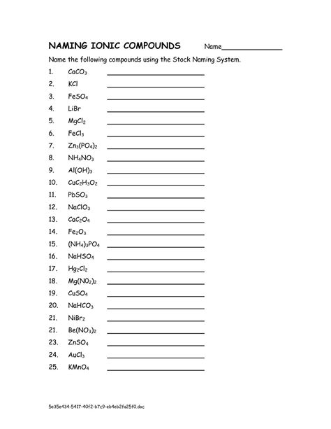 Naming Compounds Practice Worksheet