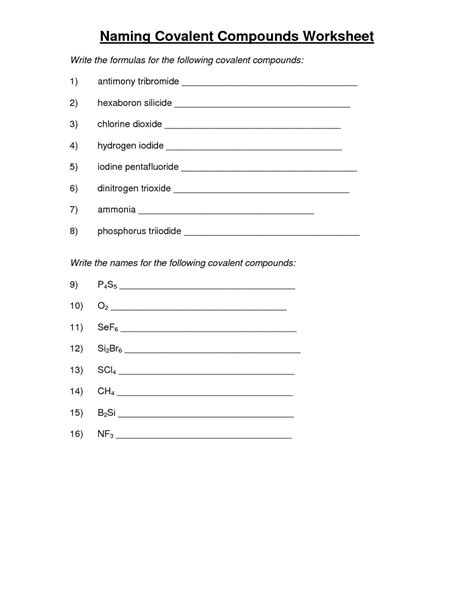 Naming Covalent Compounds Answer Key