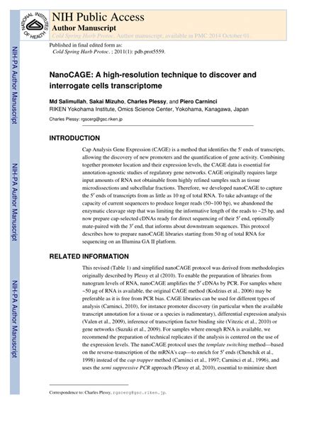 NanoCAGE A HighResolution Technique to Discover and Interrogate Cell