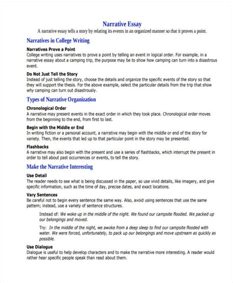 Narrative Writing Examples College Level