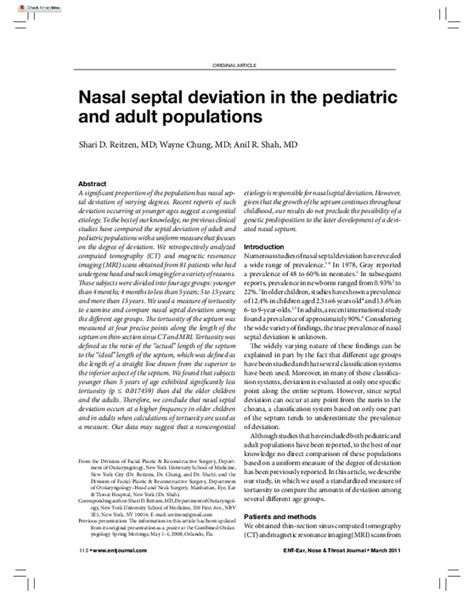 Nasal septal deviation in the pediatric and adult populations