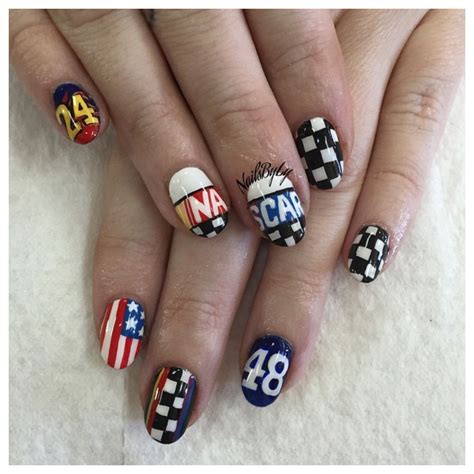 Nail art from the NAILS Magazine Nail Art Gallery, hand-painted, design, nascar, checkered flag, race car number, youtube, dollface22772, Nail Art Gallery ... Nascar Inspired Advertisement. Most Popular Nail Art Of The Week. Cold Flags, Warm World--Toes . by Cr8tive1. Posted on Apr 24, 2024. 16 Views | 0 Likes ....