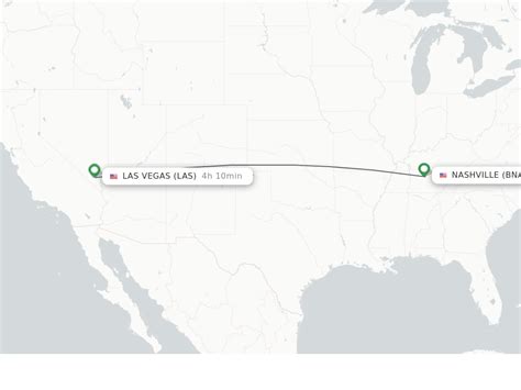 Nashville to vegas. The calculation of flight time is based on the straight line distance from Nashville, TN to Las Vegas, NV ("as the crow flies"), which is about 1,580 miles or 2 542 kilometers. Your trip begins in Nashville, Tennessee. It ends in Las Vegas, Nevada. Your flight direction from Nashville, TN to Las Vegas, NV is West (-82 degrees from North). 