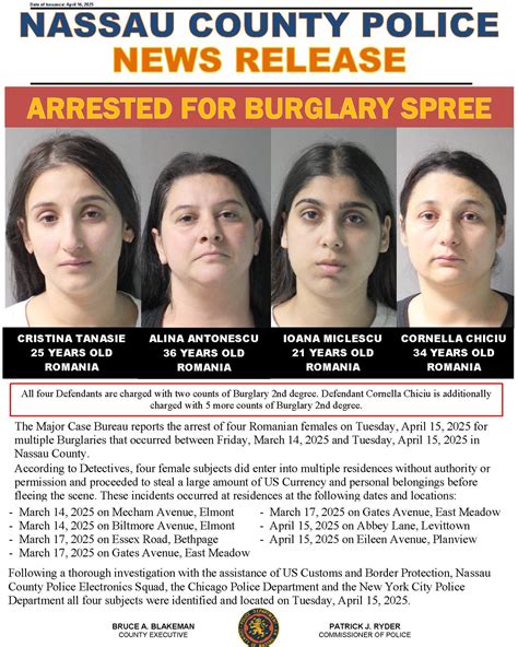Nassau county arrests this week.  Assistant Manager, The Nassau County Police Depar...
