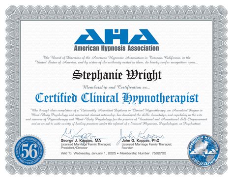 National Certification in Hypnosis and Hypnotherapy Hypnosis …