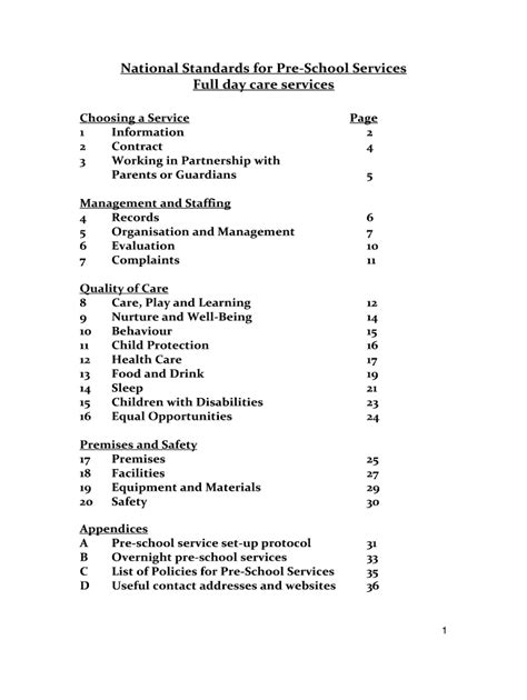 National Standards for Pre-School Services