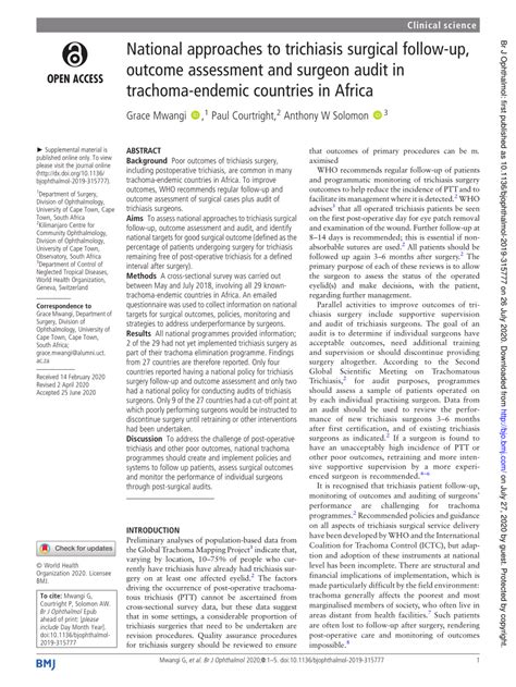 National approaches to trichiasis surgical follow-up, outcome ...