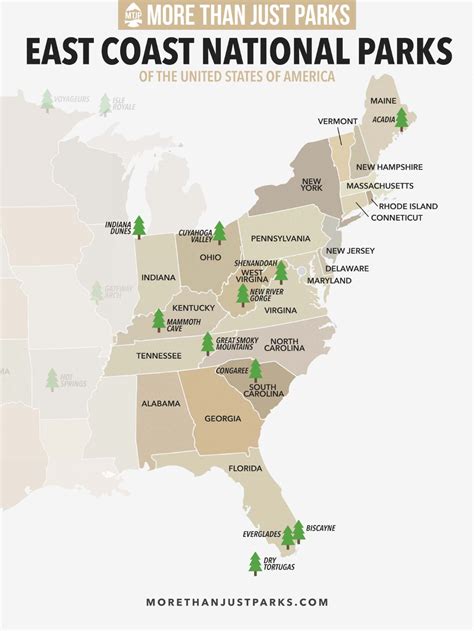 National parks in the east coast usa. Here are the 15 best national parks on the east coast: Cape Cod National Seashore (Massachusetts). New River Gorge National Park (West Virginia). Great Smoky Mountains National Park (Between North Carolina and Tennessee). Shenandoah National Park (Virginia). Congaree National Park (South Carolina). Biscayne National Park (Florida). 