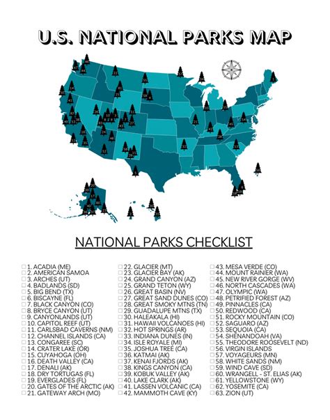 National parks with map. USA National Parks Map Click to see large. Click to see large. List of U.S. national parks. Acadia; American Samoa; Arches; Badlands; Big Bend; Biscayne; Black Canyon ... 
