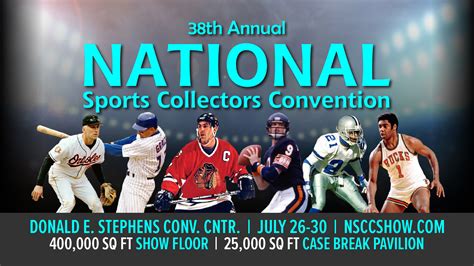National sports collectors convention. 44th National, IX Center, July 24-28, 2024 Dealer Login; Sign Up; Tickets. Purchase Tickets; VIP Attendee Instructions; General Admission Intructions; 5-Day Early Entry Instructions; Show Hours; Autograph Info; ... The National Sports … 