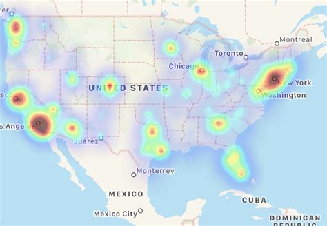The map below depicts the most recent cities in the United States where T-Mobile users have reported problems and outages. If you are experiencing problems with T-Mobile, please submit a report below. Loading map, please wait... The heatmap above shows where the most recent user-submitted and social media reports are geographically clustered.. 
