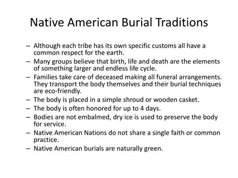 Native american burial customs.  "Although Native American nations do not share a ...