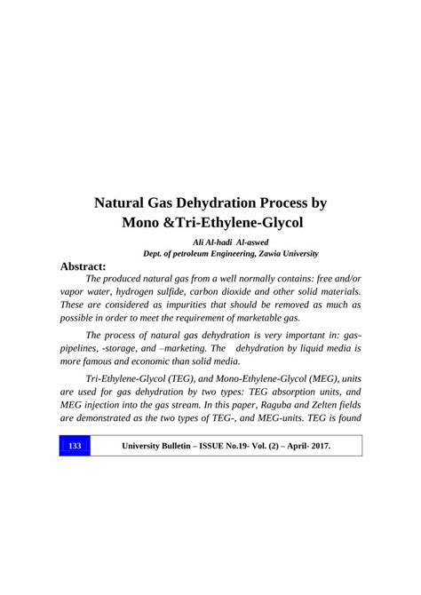 Natural Gas Dehydration Process by Mono &Tri-Ethylene-Glycol