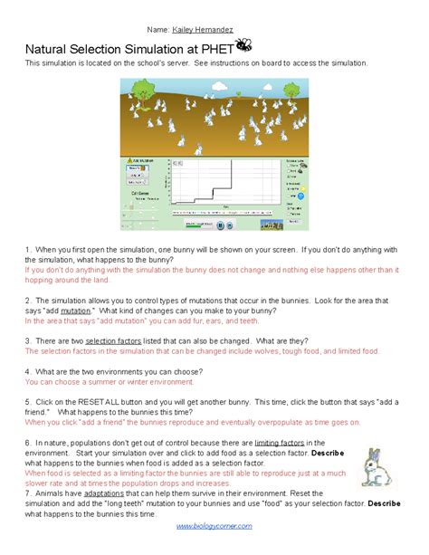 Natural Selection Simulation At Phet Worksheet