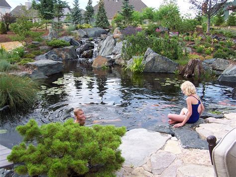Natural swimming pond. Ponds are bodies where freshwater collects due to being fed by streams or rivers. The water is still, meaning that it does not flow or have currents. It is also relatively shallow ... 