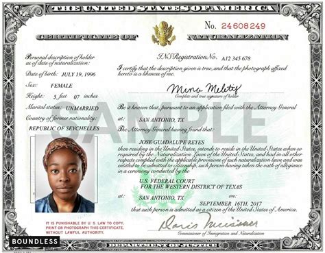 Naturalization is granted to: