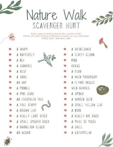 Nature Walk Checklist Printable