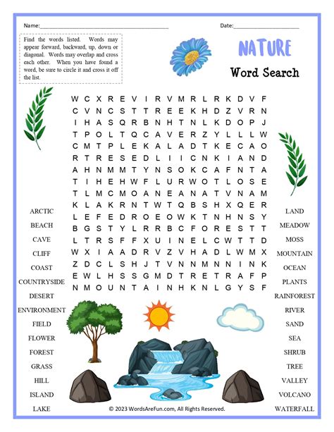 Nature Word Search Printable Word Search Printable