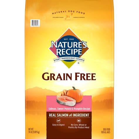Nature recipe dog food. Introducing Nature’s Recipe a Grain Free natural dog food with added vitamins, minerals and nutrients. This premium dog food is created with the best of nature's ingredients to deliver all the nutrition dogs need and nothing they don't. This delicious recipe is carefully crafted with real chicken or lamb as the #1 ingredient, and no artificial colours, flavours or preservatives. 
