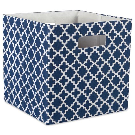 Nautical Blue Cube Storage Bin with Lattice Design 13"