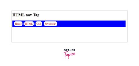 Nav html.  For The nav element defines a set of navigation links: HTML | CSS | Ja...