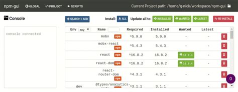 Navigate between projects npmgui