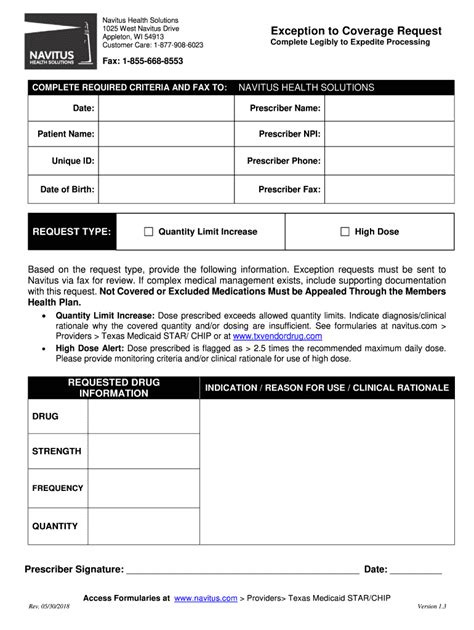 Navitus Exception to Coverage 20182024 Form Fill Out and Sign