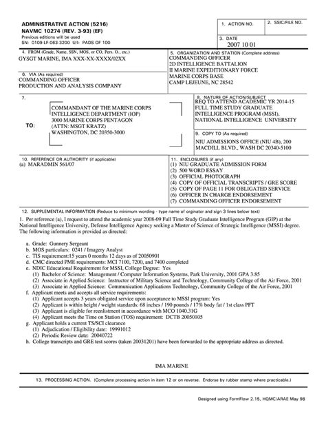 The NAVMC 10274 AA form is a United States Marine Corps form titled &