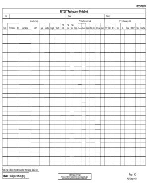 Navmc 11622 PFTCFT Performance Worksheet PDF