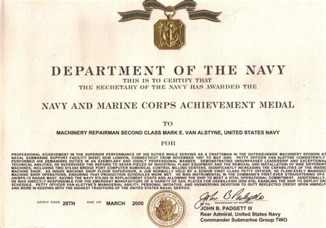 Navy And Marine Corps Achievement Medal Template