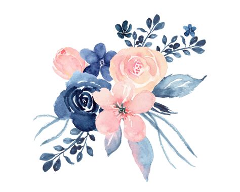 Navy Blue Watercolor Flowers - Etsy