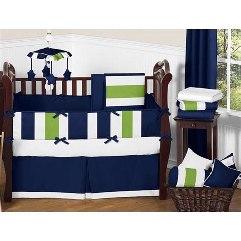 Navy and Lime Stripe 9 Piece Crib Bedding Collection - Sweet …