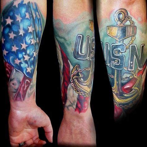 Navy sleeve tattoos. A sunken ship is a symbol of mystery and the unknown depths of the sea. This kind of tattoo represents the beauty and danger of the ocean of life, and the idea that there is always more to discover. Popular elements of this design are shark jaws, snakes, reefs, torn sails. Source: @idl3hands. 