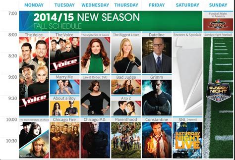 NBC schedule and TV listings. See what's on NBC live today, tonight, and this week. Looking for other schedules?. 