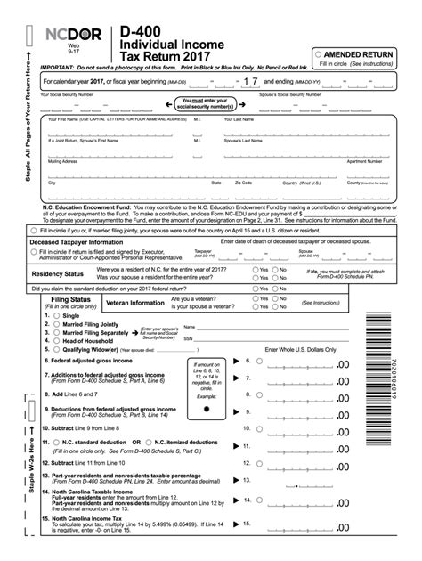 Nc D 400 Fillable Form Printable Forms Free Online