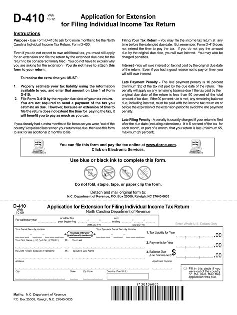 Nc Tax Extension Form D 410 Printable
