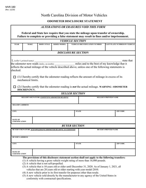 Odometer Disclosure Statement Form \u2013 All 50 Sta