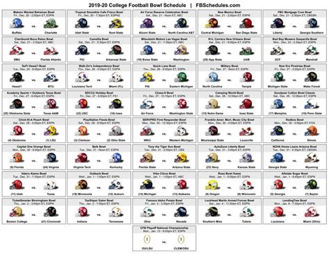 Ncaa Football Bowl Schedule Printable
